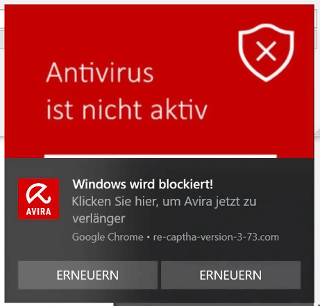 Screenshot: Browser-Notification eines vermeintlichen Virenfundes